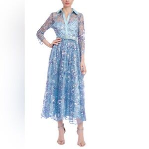 Badgley Mischka Light Blue Floral Embroidered Dress